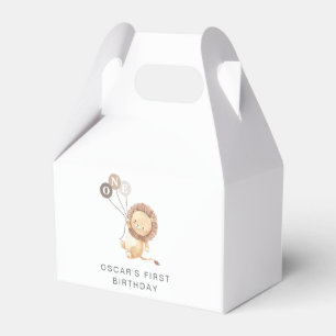 Lion with 3 Brown Balloons Favour Box