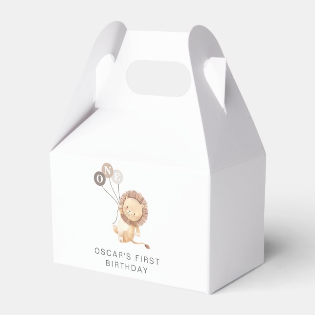 Lion with 3 Brown Balloons Favour Box (Front Side)