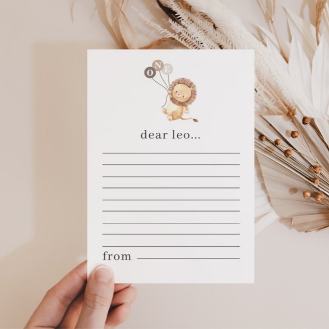 Lion with 3 Brown Balloons Time Capsule Note Card (Creator Uploaded)