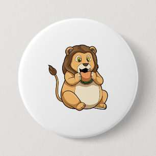 Lion with Burger 7.5 Cm Round Badge