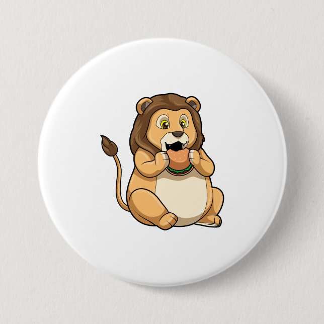 Lion with Burger 7.5 Cm Round Badge (Front)