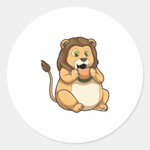 Lion with Burger Classic Round Sticker