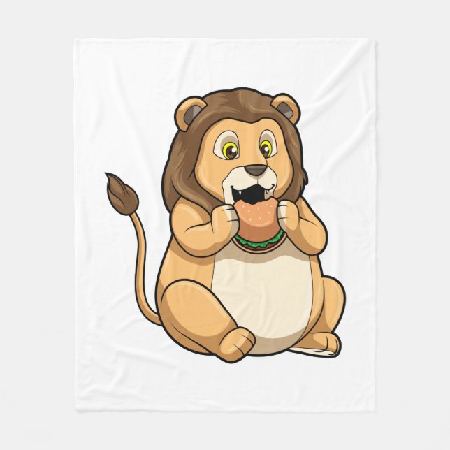 Lion with Burger Fleece Blanket (Front)