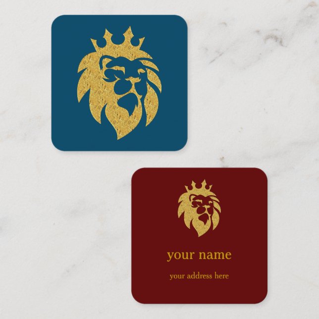 Lion With Crown - Gold Style 1 Square Business Card (Front/Back)
