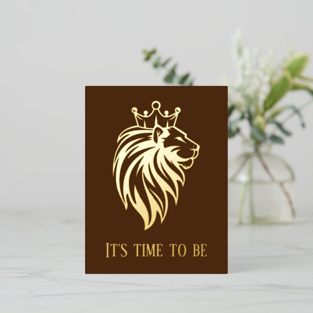 Lion With Crown - Gold Style 2 Foil Invitation Postcard (Standing Front)