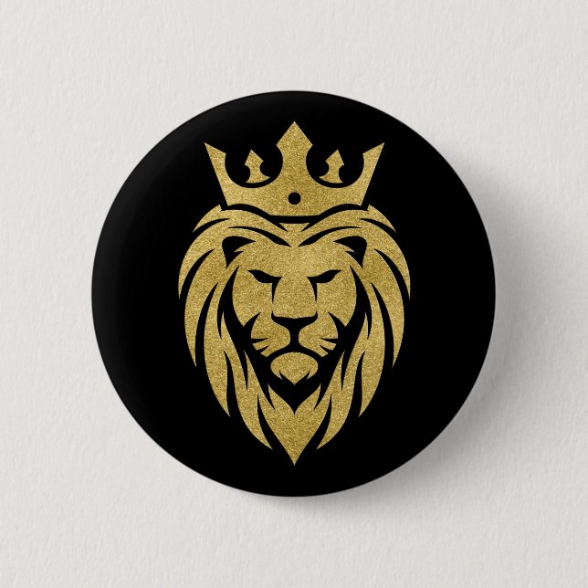 Lion With Crown - Gold Style 3 6 Cm Round Badge (Front)