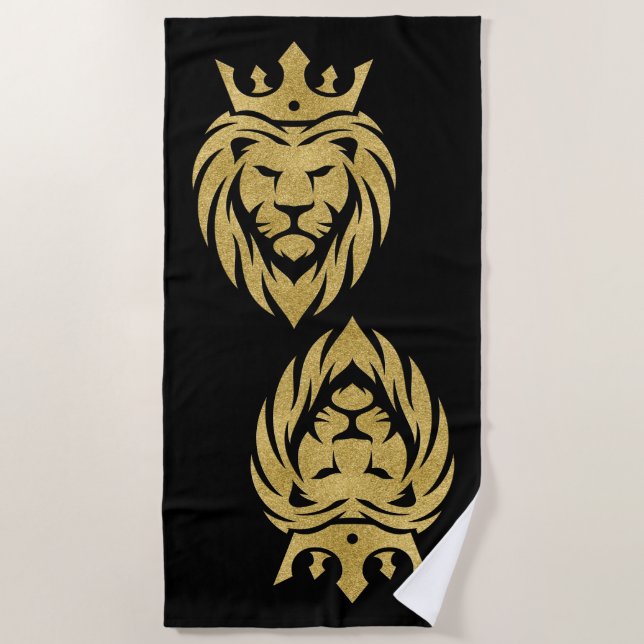 Lion With Crown - Gold Style 3 Beach Towel (Front)