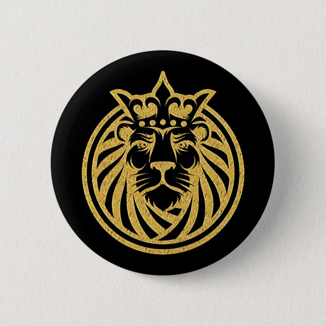 Lion With Crown - Gold Style 4 6 Cm Round Badge (Front)