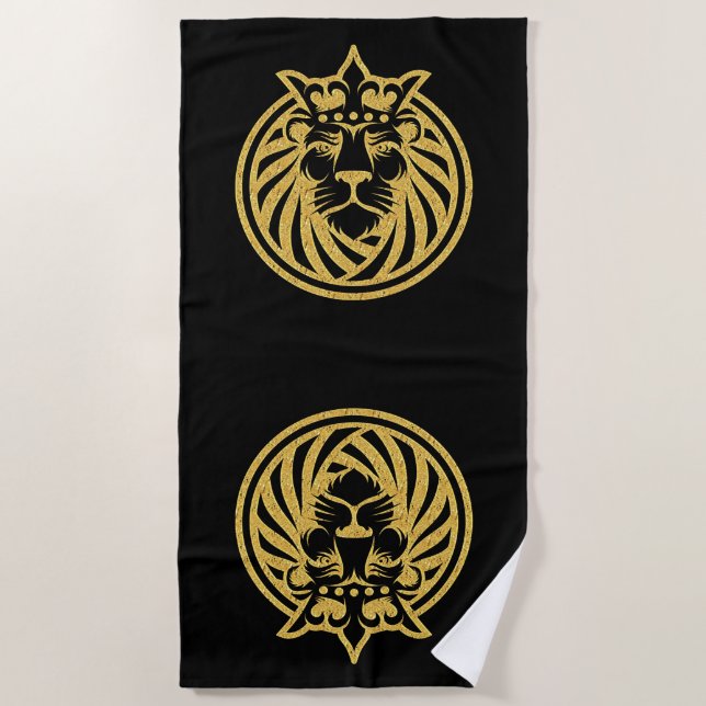 Lion With Crown - Gold Style 4 Beach Towel (Front)