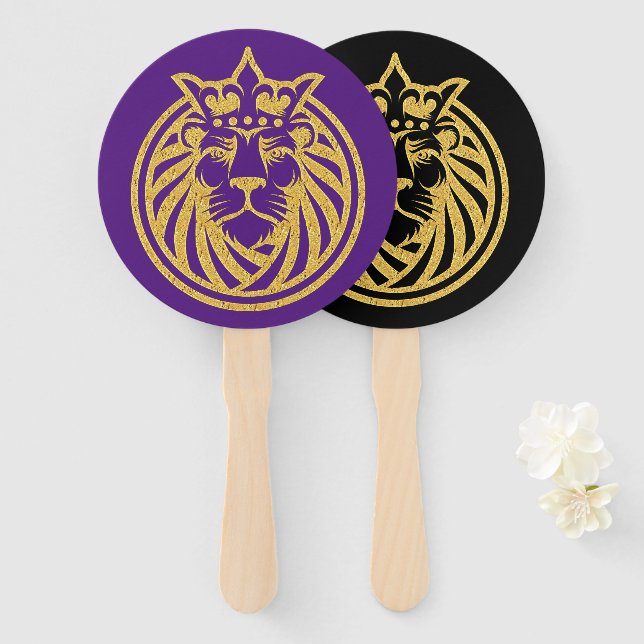 Lion With Crown - Gold Style 4 Hand Fan (Front and Back)