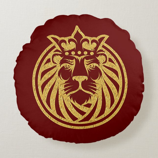 Lion With Crown - Gold Style 4 Round Cushion (Front)