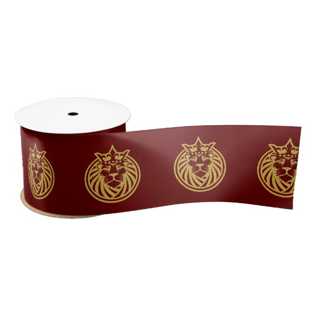 Lion With Crown - Gold Style 4 Satin Ribbon (Spool)