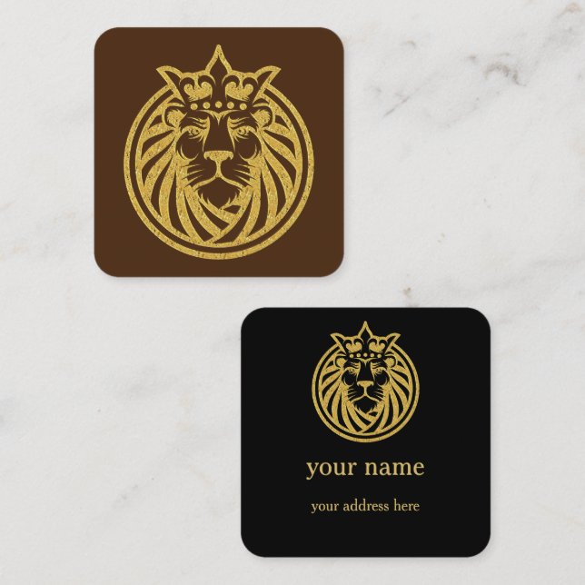 Lion With Crown - Gold Style 4 Square Business Card (Front/Back)