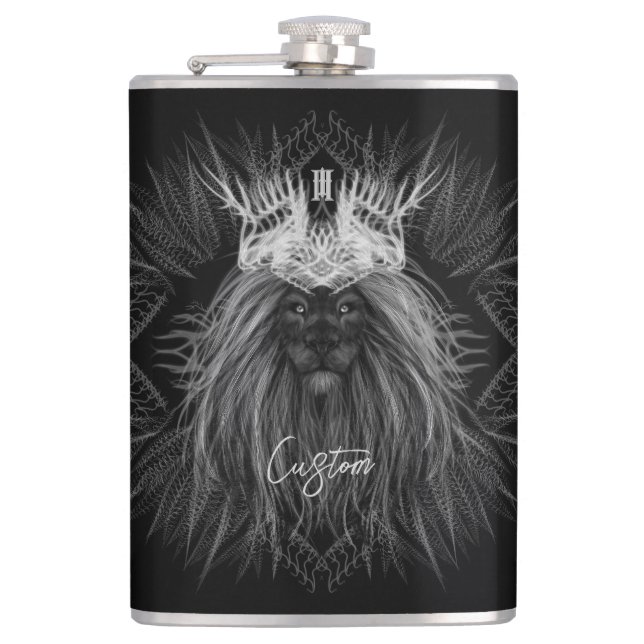 Lion with Crown Monogram Hip Flask (Front)