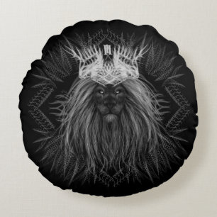 Lion with Crown Monogram Round Pillow