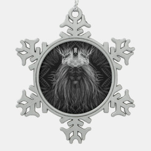 Lion with Crown Monogram Snowflake Pewter Christmas Ornament