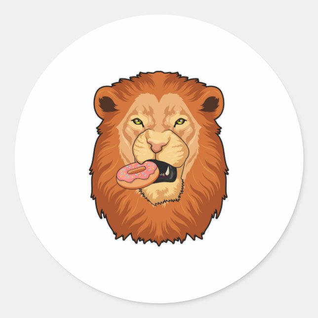 Lion with Doughnut Classic Round Sticker (Front)