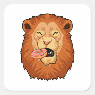 Lion with Doughnut Square Sticker