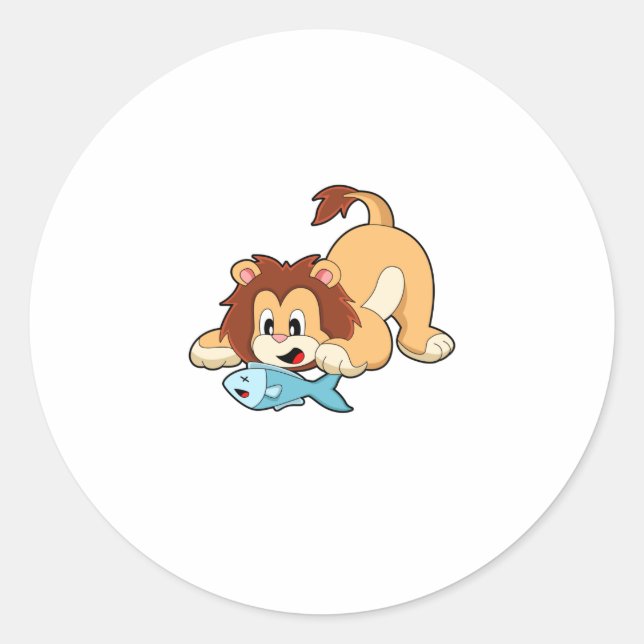 Lion with Fish Classic Round Sticker (Front)