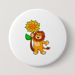 Lion with Flower Sunflower 7.5 Cm Round Badge