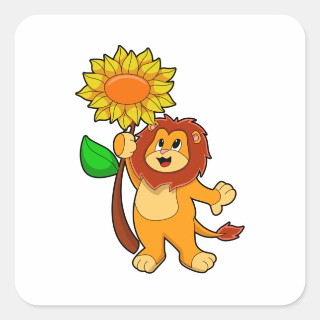 Lion with Flower Sunflower Square Sticker (Front)
