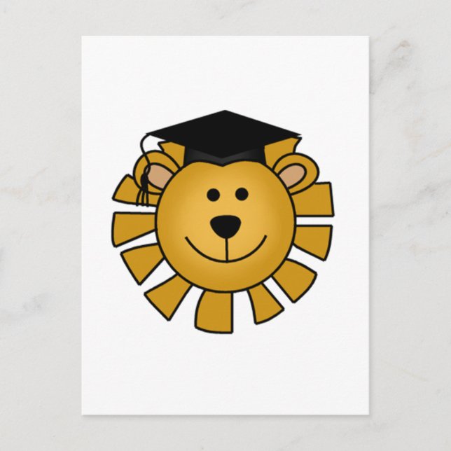 Lion with Graduation Cap Tshirts and Gifts Announcement Postcard (Front)