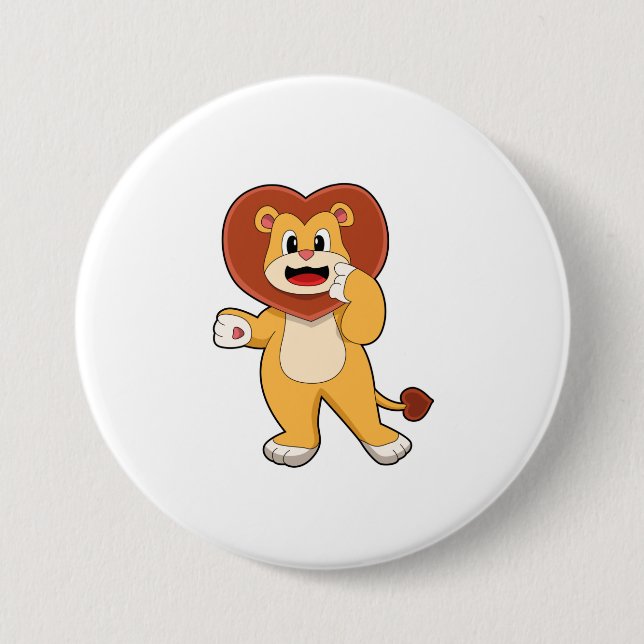 Lion with Heart 7.5 Cm Round Badge (Front)