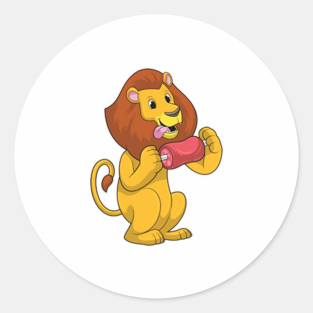 Lion with Meat Classic Round Sticker (Front)