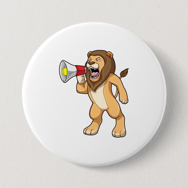 Lion with Microphone 7.5 Cm Round Badge (Front)