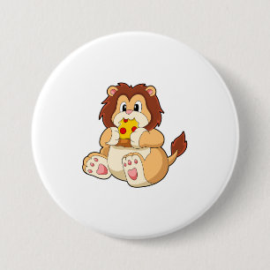 Lion with Piece of Salami Pizza.PNG 7.5 Cm Round Badge