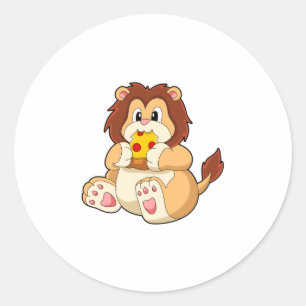 Lion with Piece of Salami Pizza.PNG Classic Round Sticker