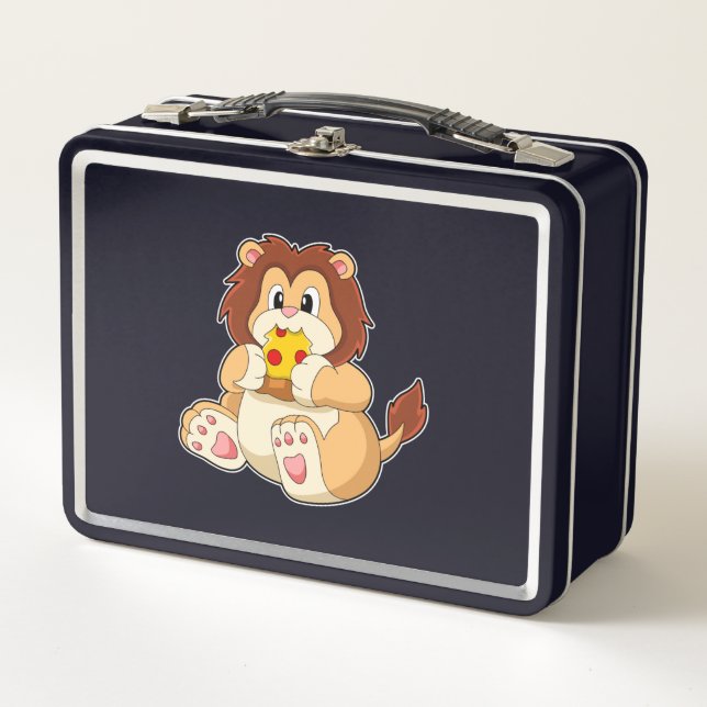 Lion with Piece of Salami Pizza.PNG Metal Lunch Box (Front)