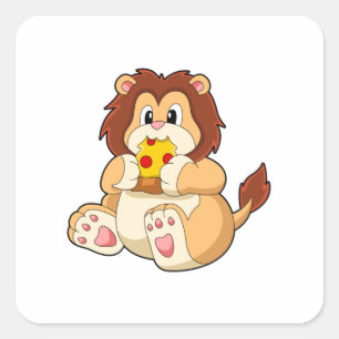 Lion with Piece of Salami Pizza.PNG Square Sticker