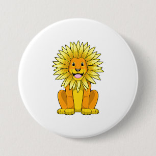Lion with Sunflower Flower 7.5 Cm Round Badge