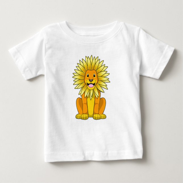 Lion with Sunflower Flower Baby T-Shirt (Front)