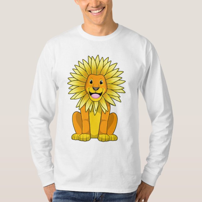 Lion with Sunflower Flower T-Shirt (Front)