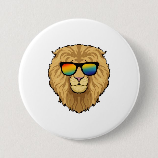 Lion with Sunglasses 7.5 Cm Round Badge (Front)