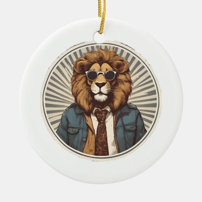 Lion with sunglasses ceramic tree decoration (Front)