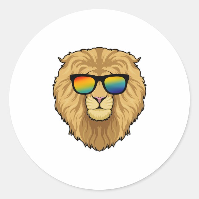 Lion with Sunglasses Classic Round Sticker (Front)