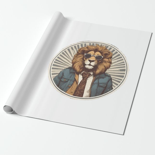 Lion with sunglasses wrapping paper (Unrolled)