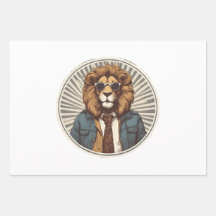 Lion with sunglasses wrapping paper sheet