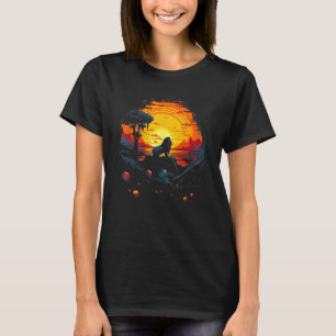 Lion With Sunset Retro Landscape Graphic T-Shirt