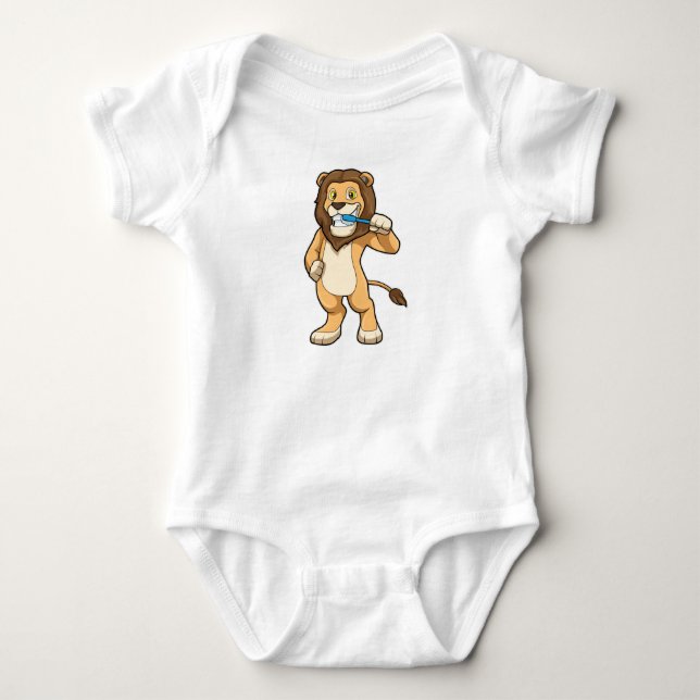 Lion with Toothbrush Baby Bodysuit (Front)