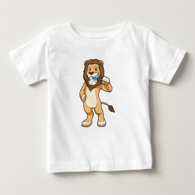 Lion with Toothbrush Baby T-Shirt (Front)