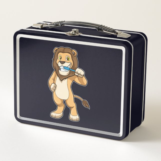 Lion with Toothbrush Metal Lunch Box (Front)
