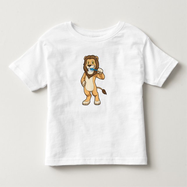 Lion with Toothbrush Toddler T-Shirt (Front)