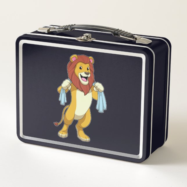 Lion with Towel for Shower Metal Lunch Box (Front)