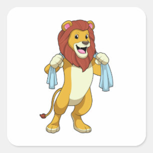 Lion with Towel for Shower Square Sticker