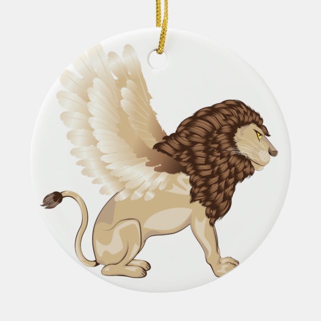 Lion with Wings Cartoon Ceramic Tree Decoration (Front)