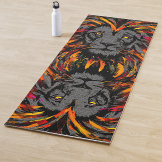 Lion Yoga Mat | Orange Dark Lion Head Illustration